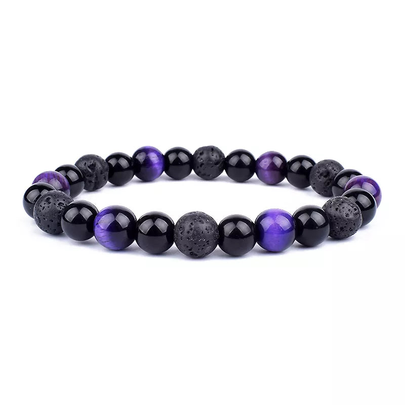 Natural Black Obsidian Hematite Tiger Eye Beads Bracelet