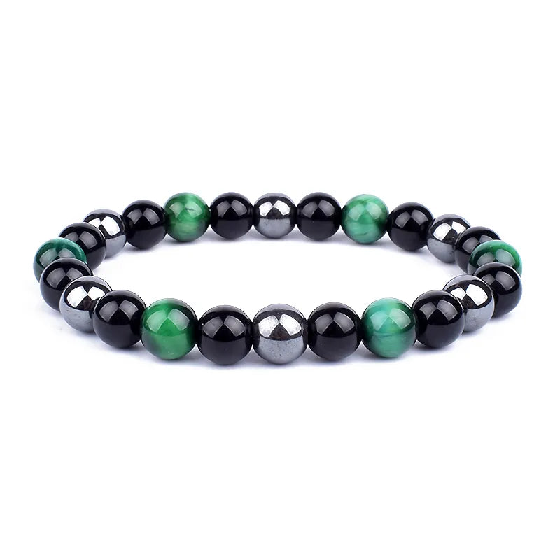 Natural Black Obsidian Hematite Tiger Eye Beads Bracelet
