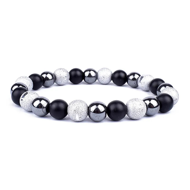 Natural Black Obsidian Hematite Tiger Eye Beads Bracelet