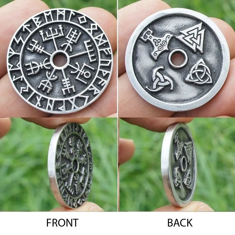 Mens Vintage Viking Rune Compass Pendant Necklace