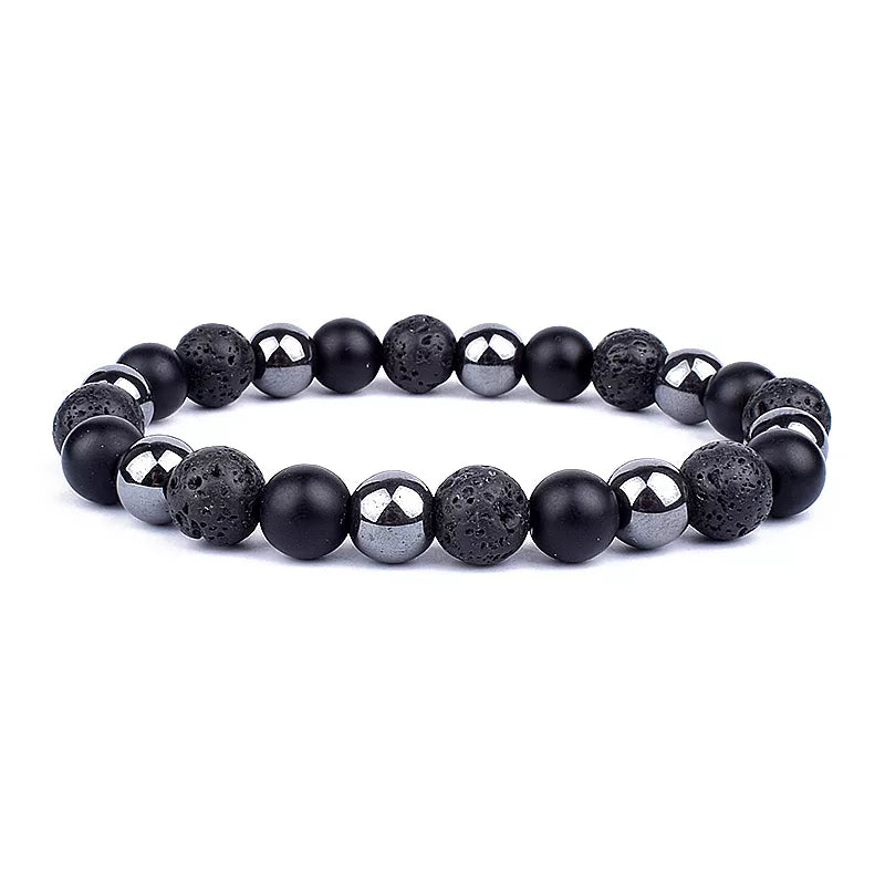 Natural Black Obsidian Hematite Tiger Eye Beads Bracelet