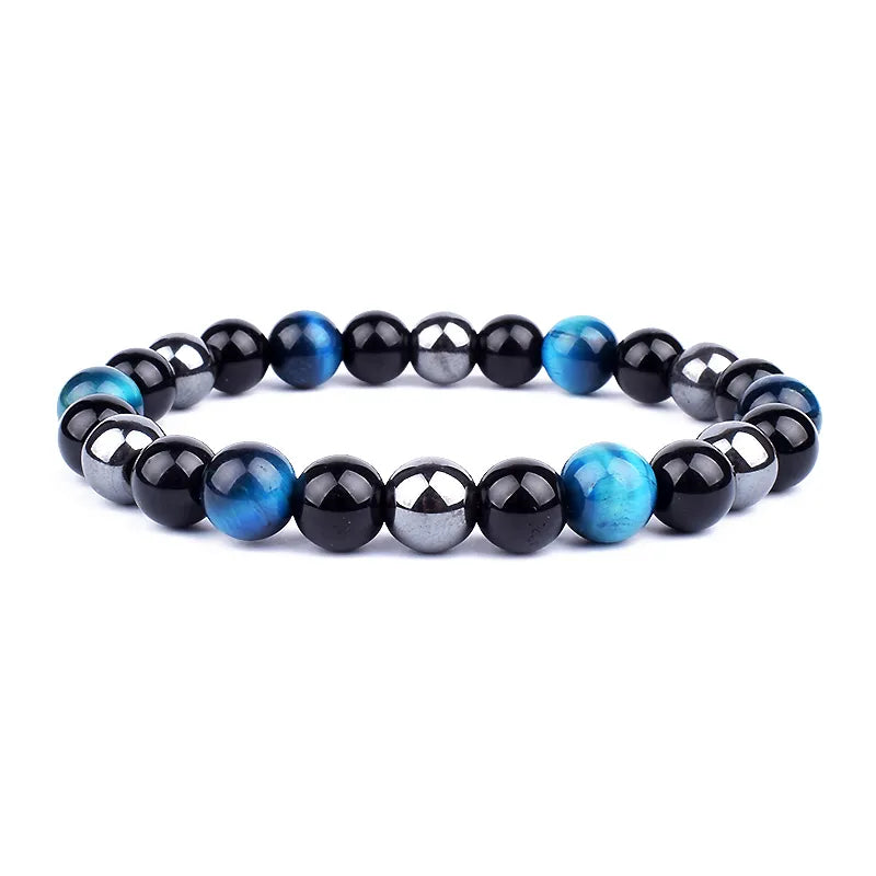 Natural Black Obsidian Hematite Tiger Eye Beads Bracelet