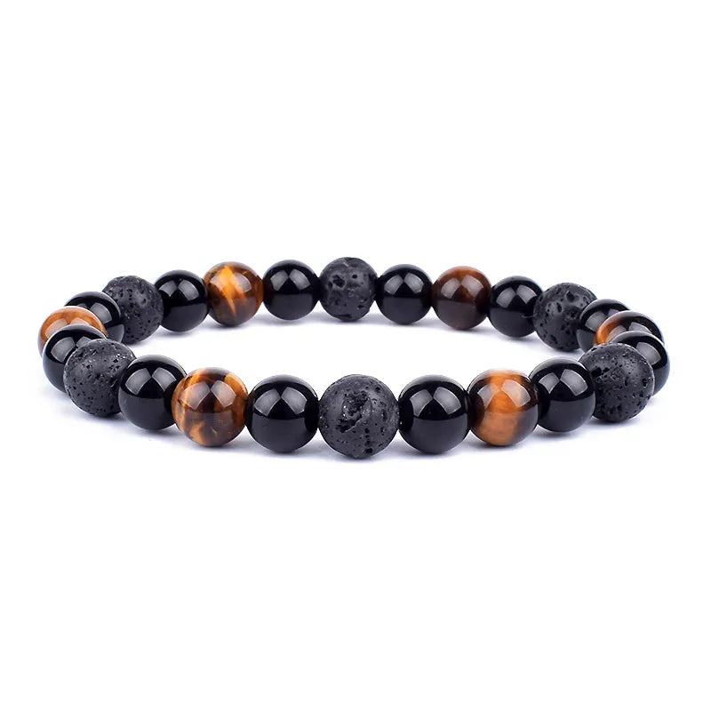 Natural Black Obsidian Hematite Tiger Eye Beads Bracelet