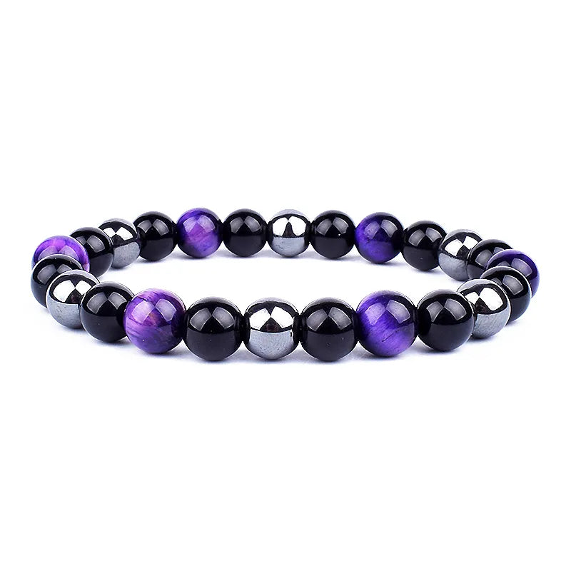 Natural Black Obsidian Hematite Tiger Eye Beads Bracelet