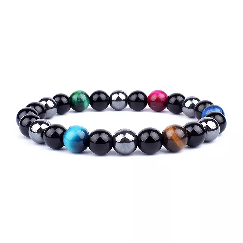 Natural Black Obsidian Hematite Tiger Eye Beads Bracelet