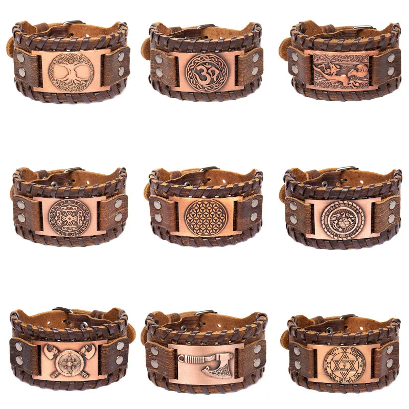 New Retro Wide Leather Pirate Compass Bracelet