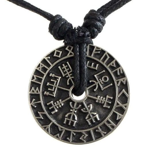 Mens Vintage Viking Rune Compass Pendant Necklace