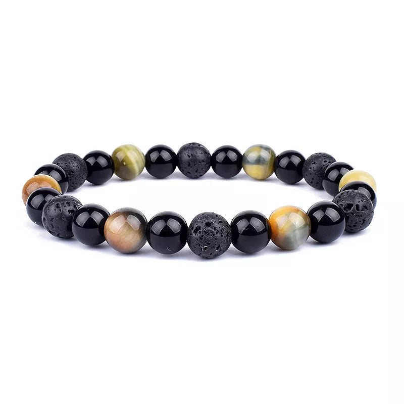 Natural Black Obsidian Hematite Tiger Eye Beads Bracelet