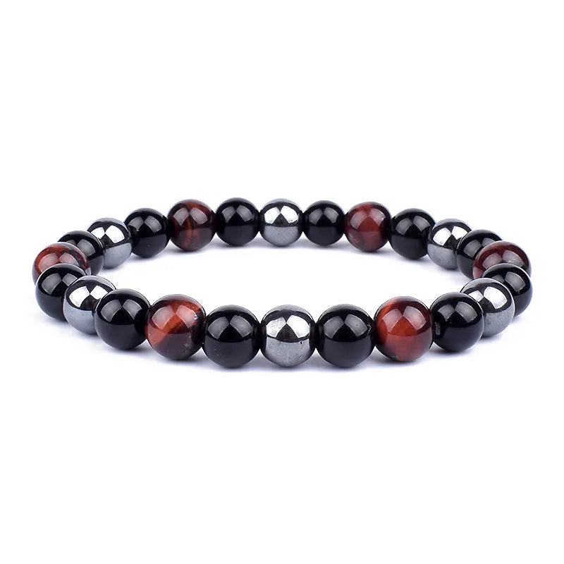 Natural Black Obsidian Hematite Tiger Eye Beads Bracelet