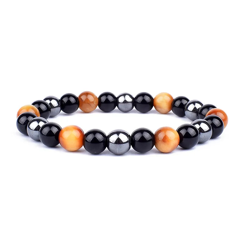 Natural Black Obsidian Hematite Tiger Eye Beads Bracelet