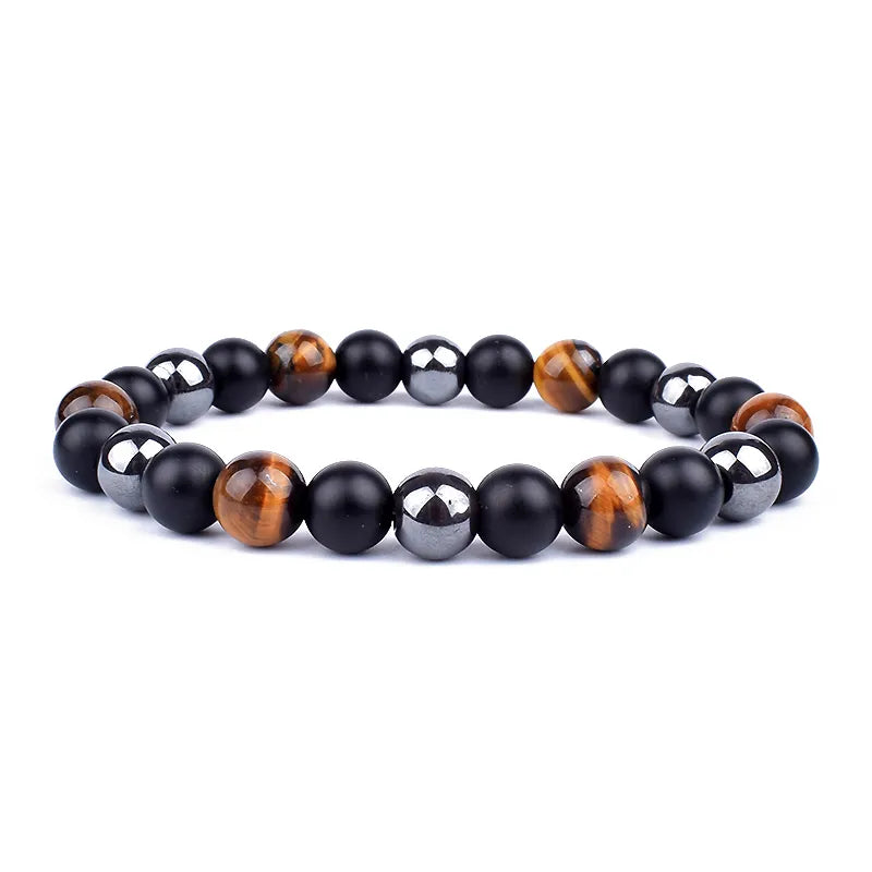 Natural Black Obsidian Hematite Tiger Eye Beads Bracelet