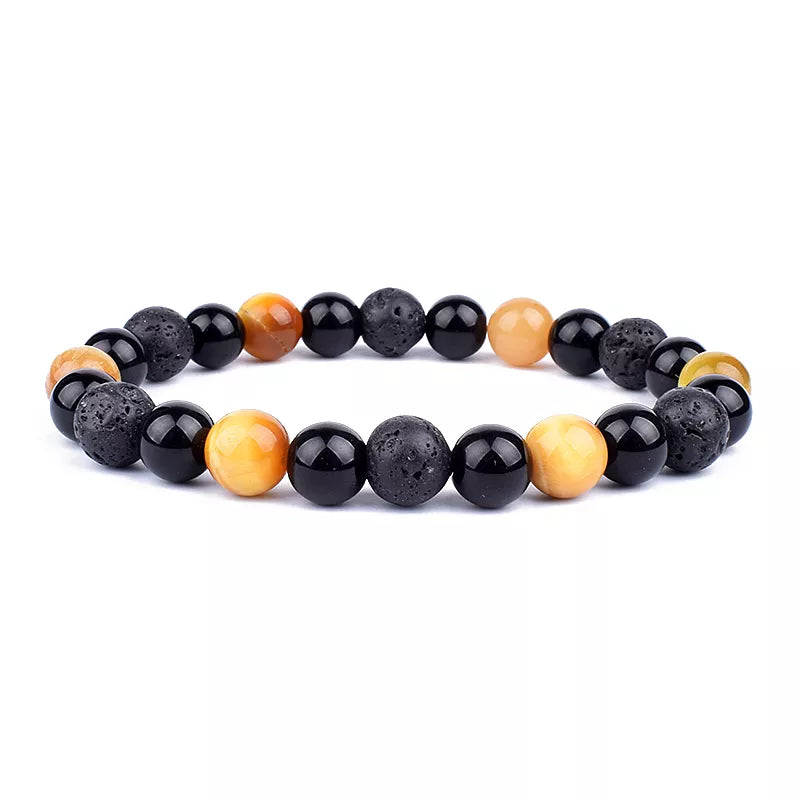 Natural Black Obsidian Hematite Tiger Eye Beads Bracelet