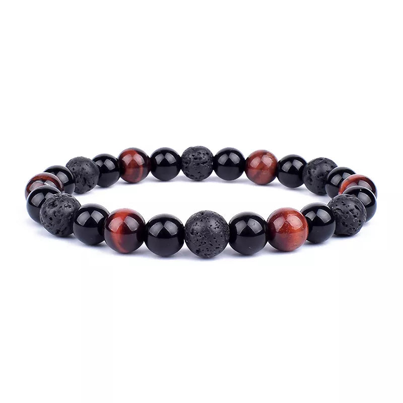 Natural Black Obsidian Hematite Tiger Eye Beads Bracelet