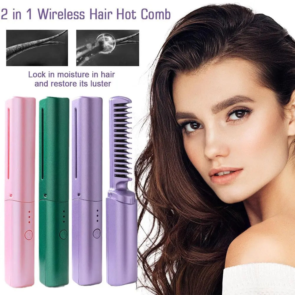 2 In 1 Wireless Hair Hot Comb Portable